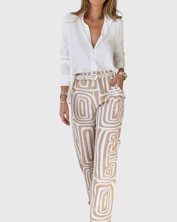 Emilia™ | Chic Pants with Complimentary Blouse & Belt