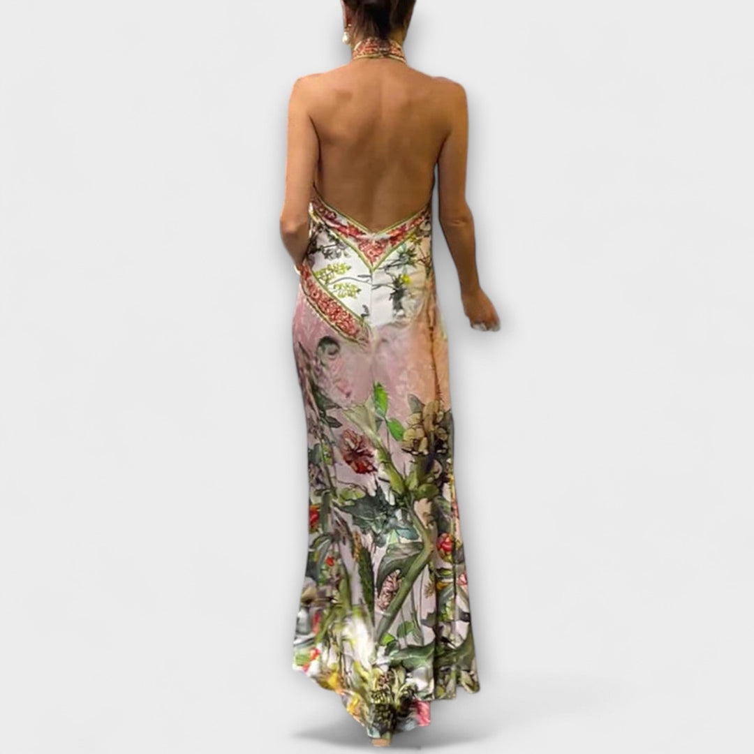Ayla - Floral Print Sleeveless Maxi Dress with Open Back