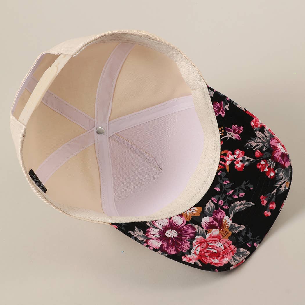Flower Pattern Two-Tone Canvas Trucker Hat