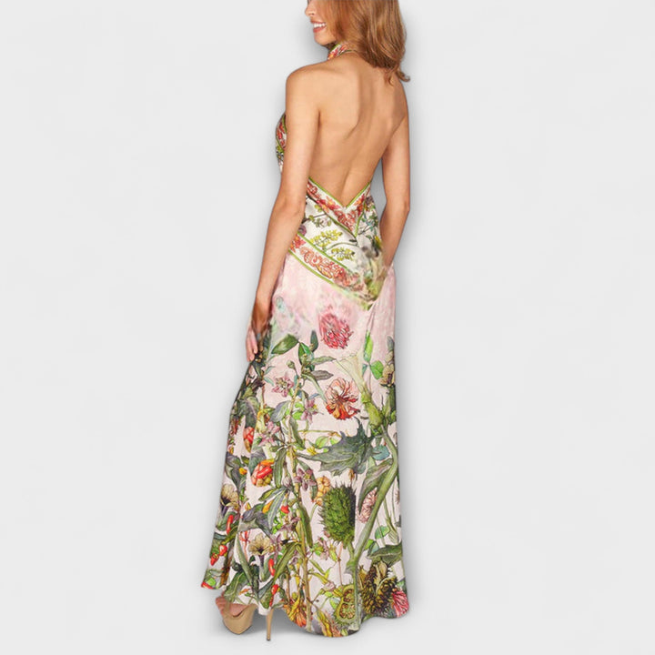 Ayla - Floral Print Sleeveless Maxi Dress with Open Back