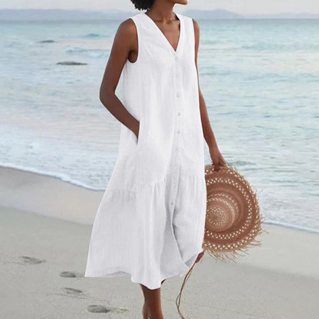 Maria | Chic V-Neck Button-Up Summer Dress
