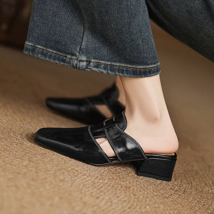 Andie Authentic Leather Slip-On Mules