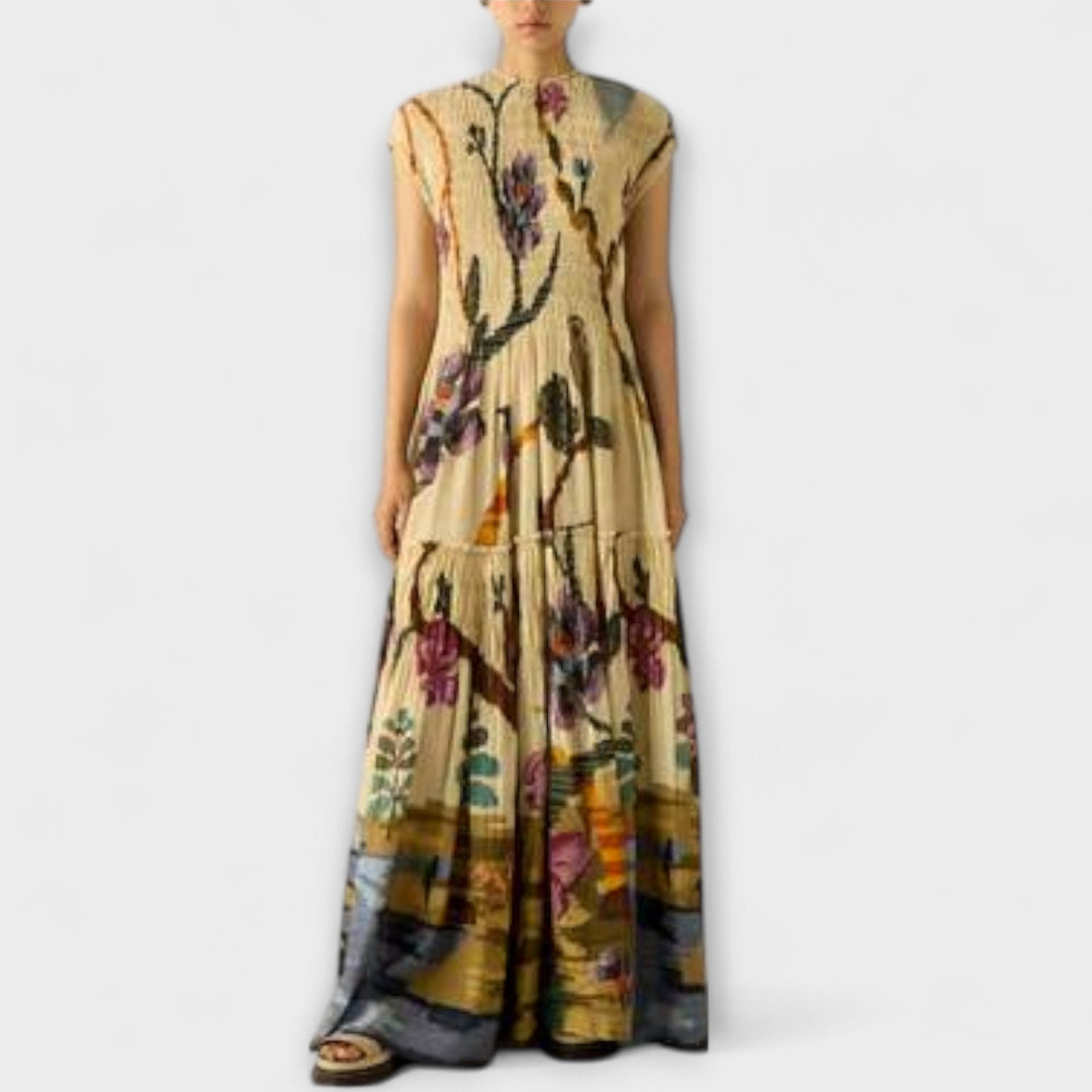 Amanda - Pleated Print Maxi Dress
