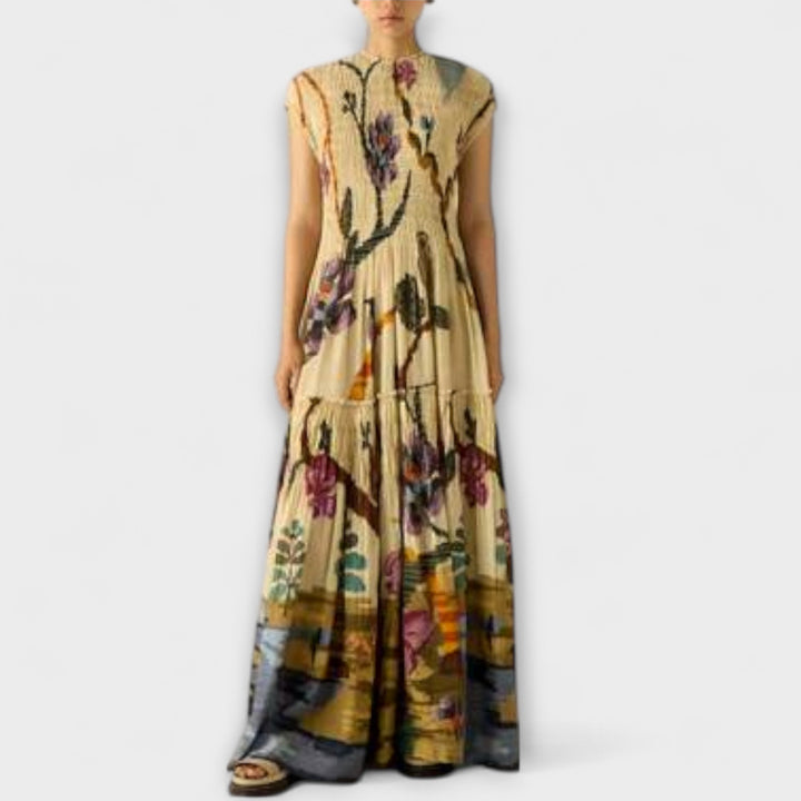 Amanda - Pleated Print Maxi Dress