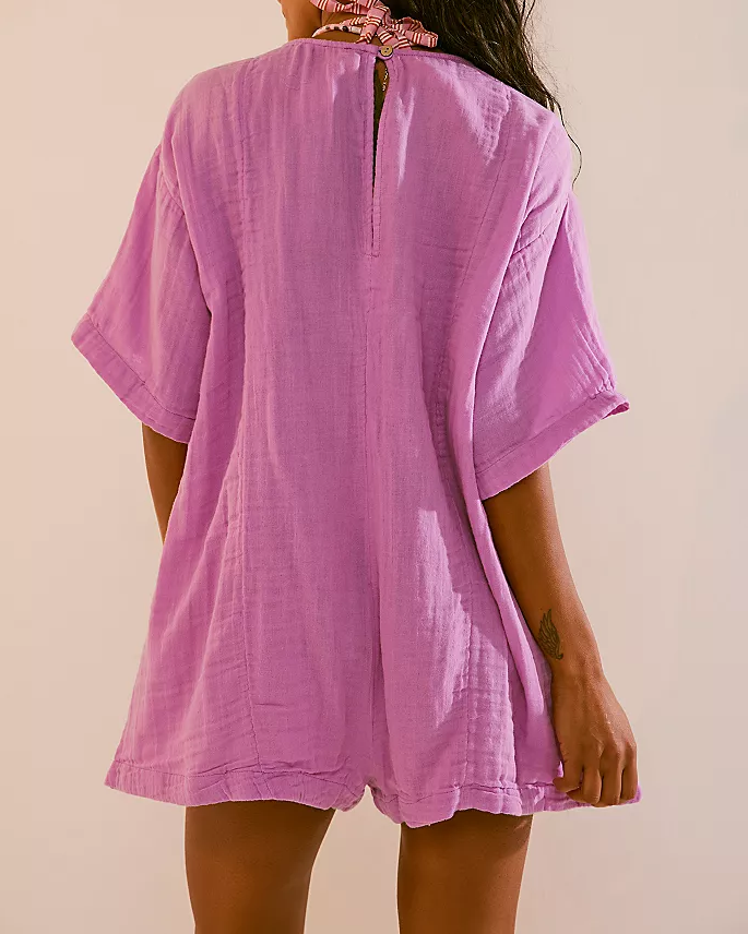 Flouncy Shapeless V-Neck Draped Sleeves Romper