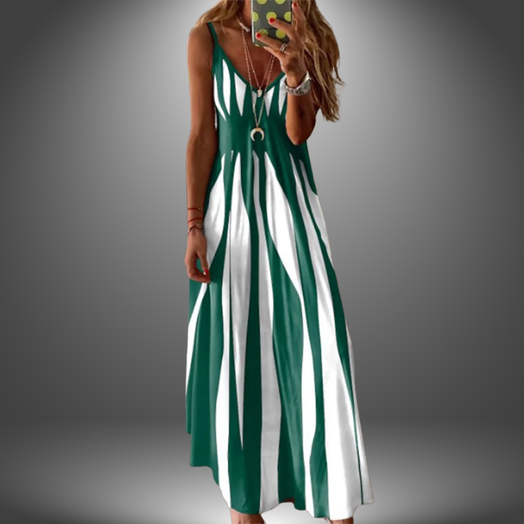 Aria - Elegant Sleeveless Stripe Printed Long Dress