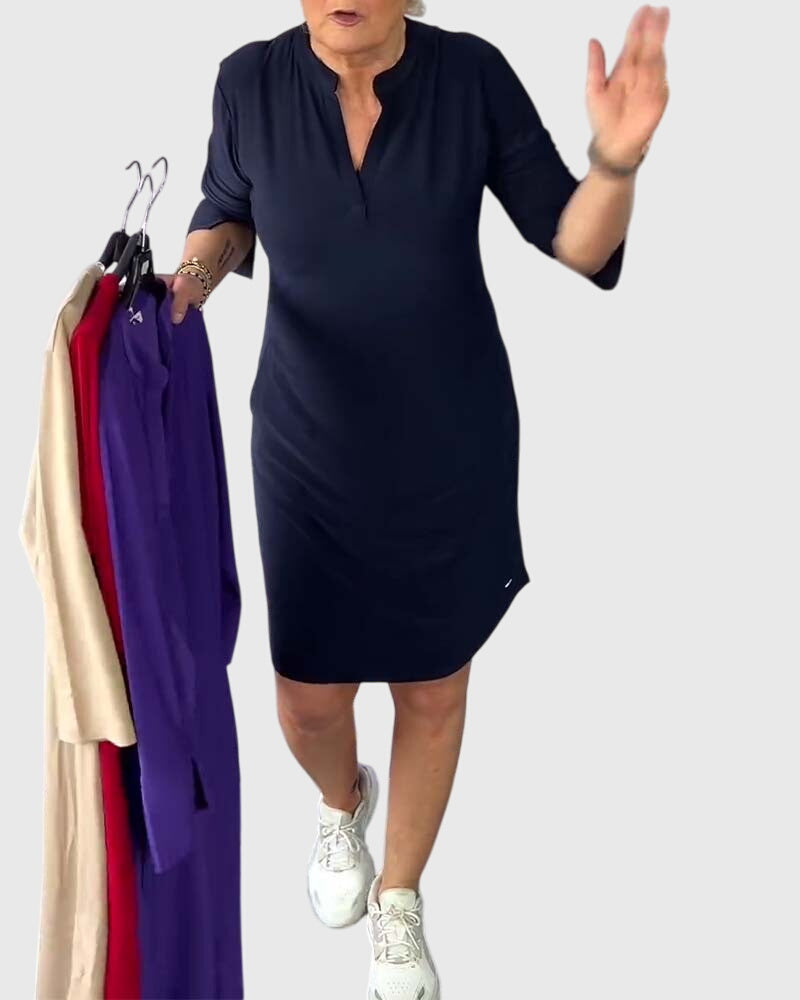Annie | Classic V-Neck Solid Dress