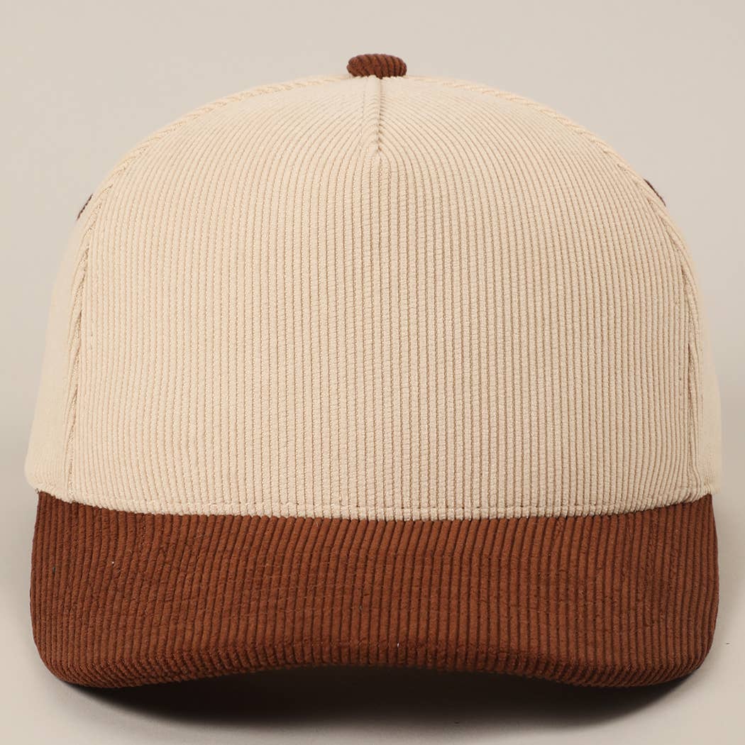 Plain Two Tone Corduroy 5 Panel Baseball Cap