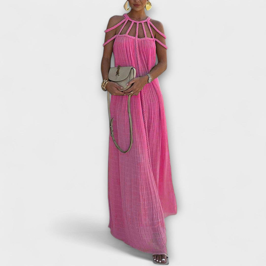 Briar - Elegant Maxi Dress in Linen Blend with Draped Straps