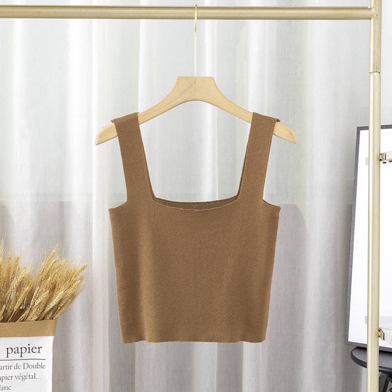 Solid Color Two Shoulder Daily Knit Crop Top