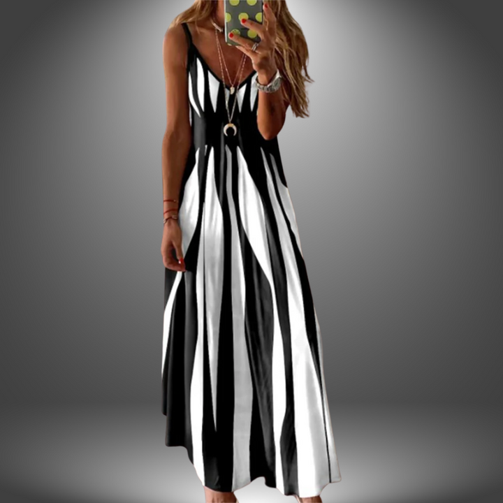 Aria - Chic Sleeveless Striped Maxi Dress