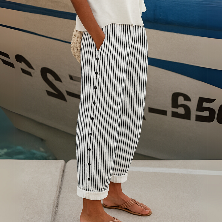 Caitlin | Trendy Striped Button-Up Beach Pants