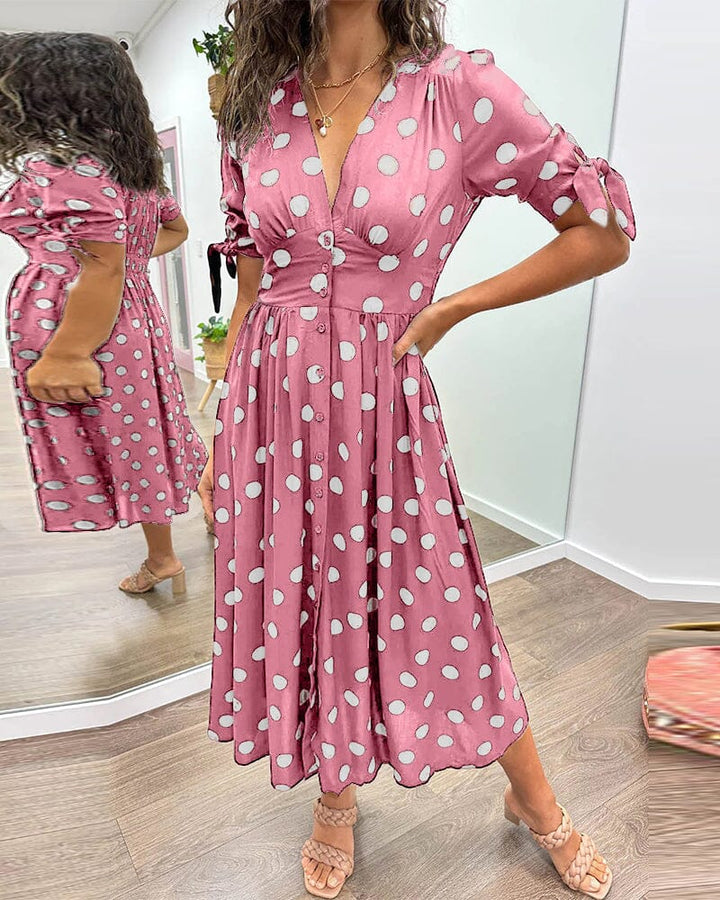 Bellamy - V-Neck Dress with Polka Dot Print