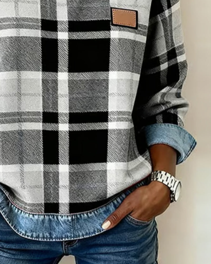 Ivy | Plaid Patchwork Sweatshirt