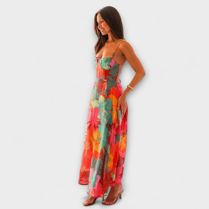 Audrey - Women's Floral Print Strap Dress - Chic and Captivating