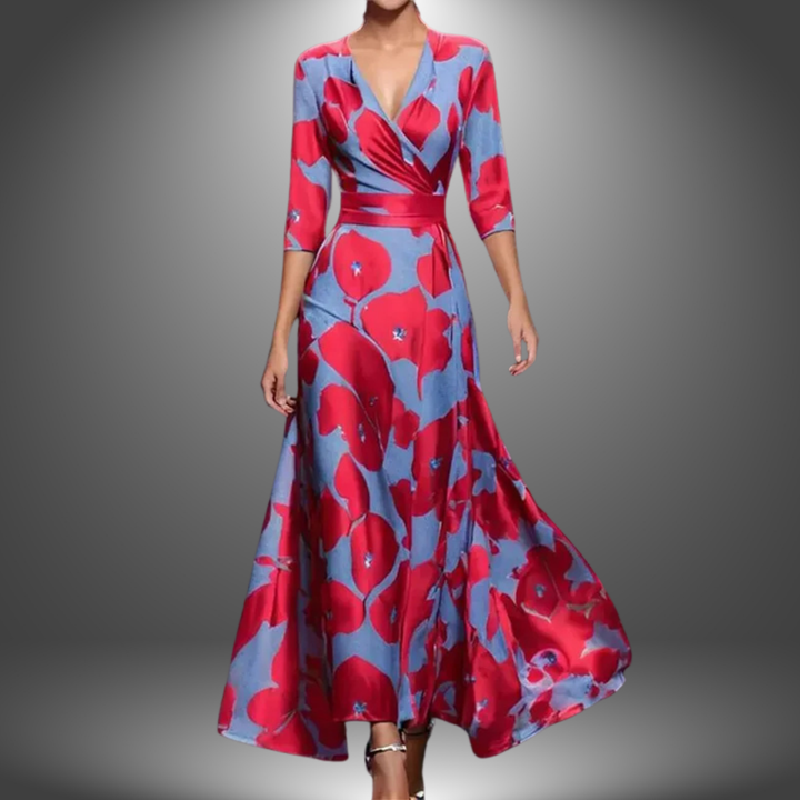 Zora - Elegant V-Neck Half Sleeve Bohemian Maxi Dress