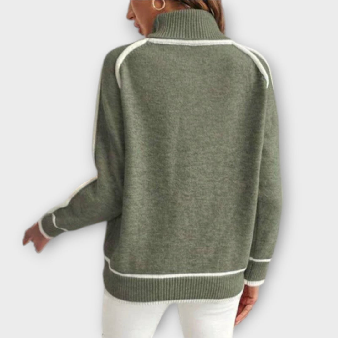 Christine - Stylish Olive Green Knit Pullover