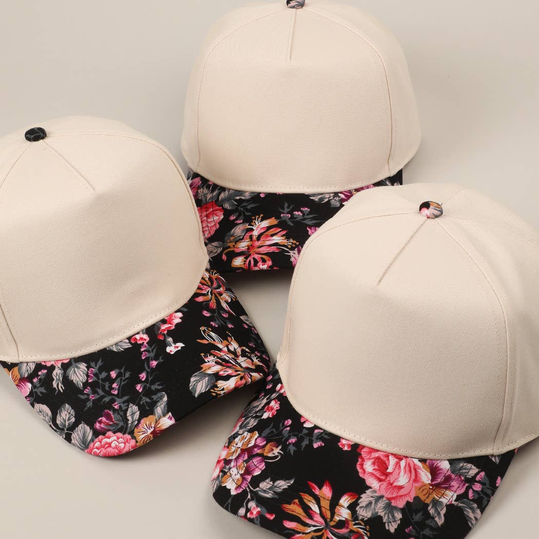 Flower Pattern Two-Tone Canvas Trucker Hat