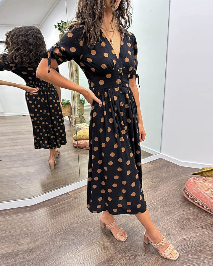 Bellamy - V-Neck Dress with Polka Dot Print