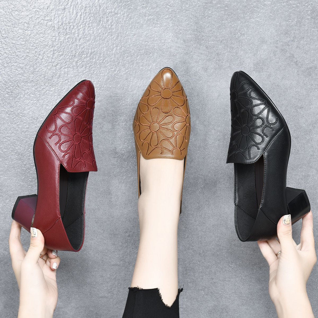 Tonette - Plush Leather Embroidered Heels