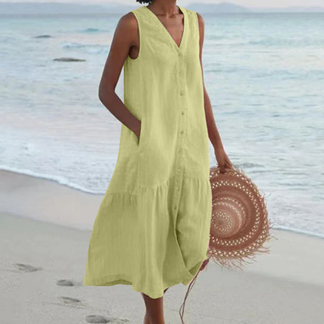 Maria | Chic V-Neck Button-Up Summer Dress