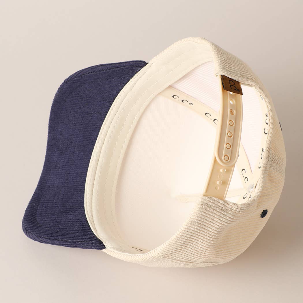 Plain Two Tone Corduroy 5 Panel Baseball Cap