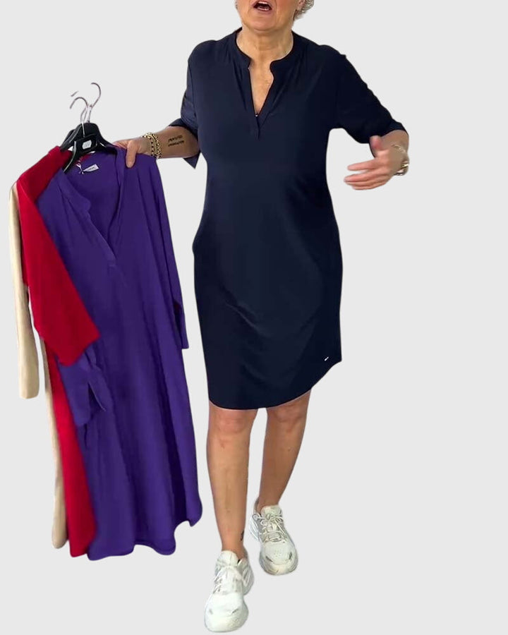 Annie | Classic V-Neck Solid Dress