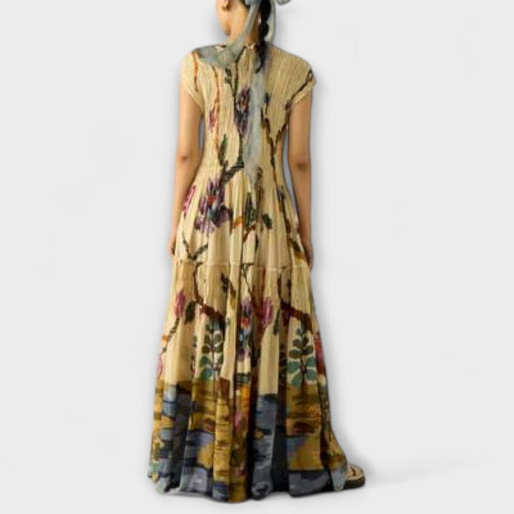 Amanda - Pleated Print Maxi Dress