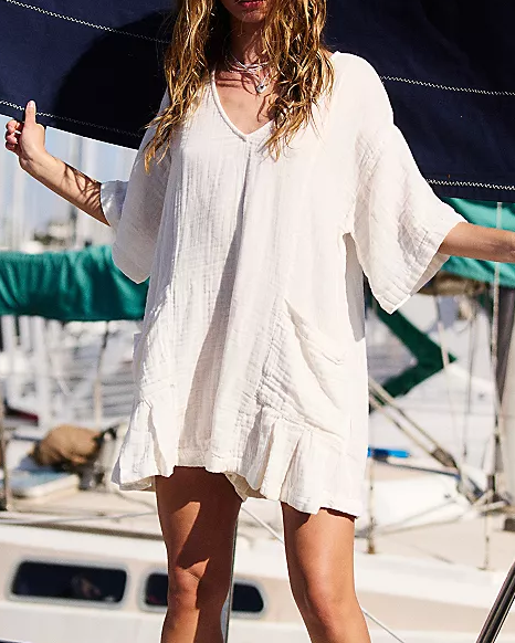 Flouncy Shapeless V-Neck Draped Sleeves Romper