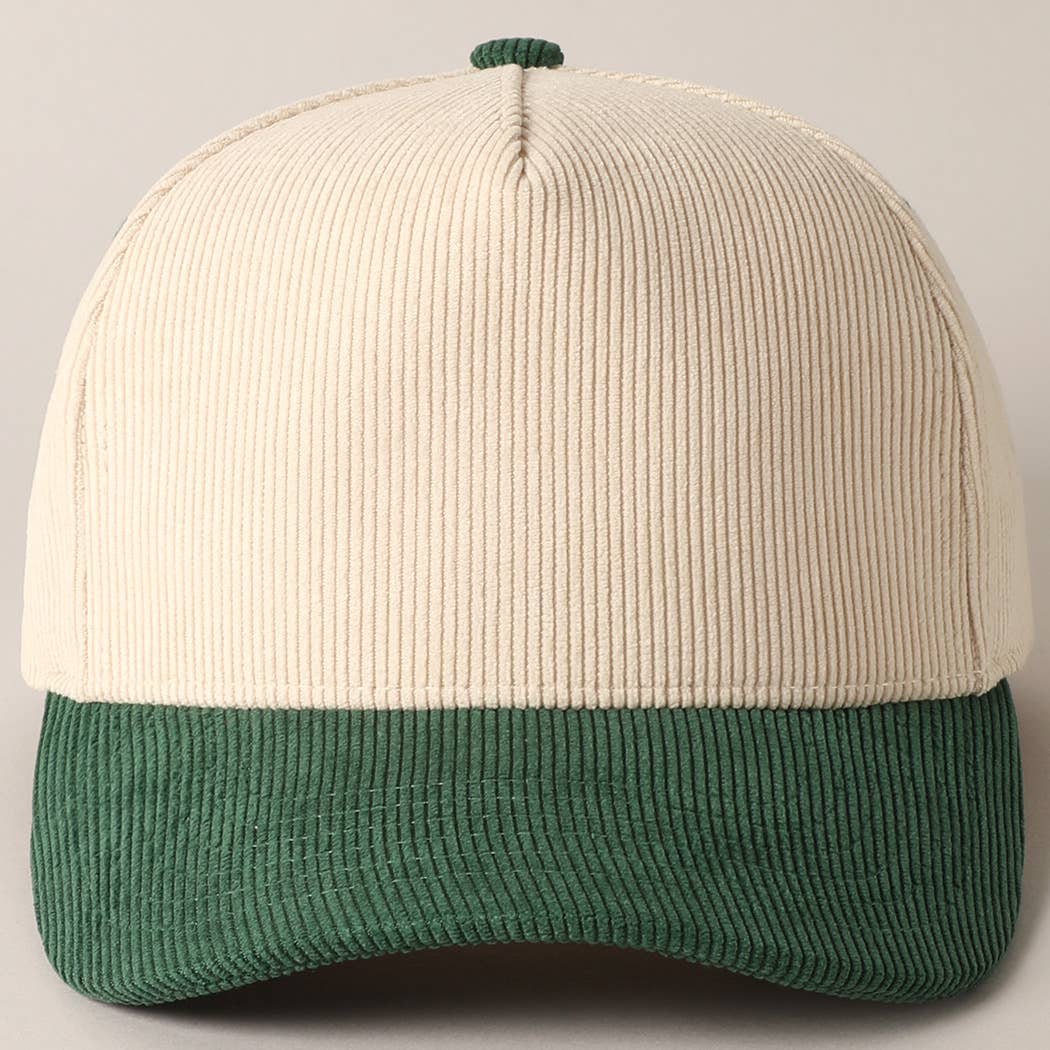 Plain Two Tone Corduroy 5 Panel Baseball Cap