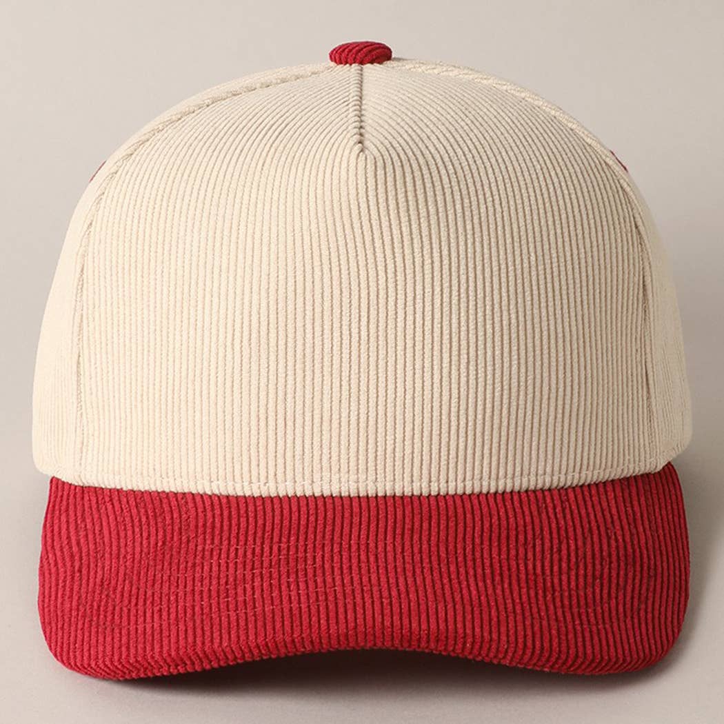 Plain Two Tone Corduroy 5 Panel Baseball Cap