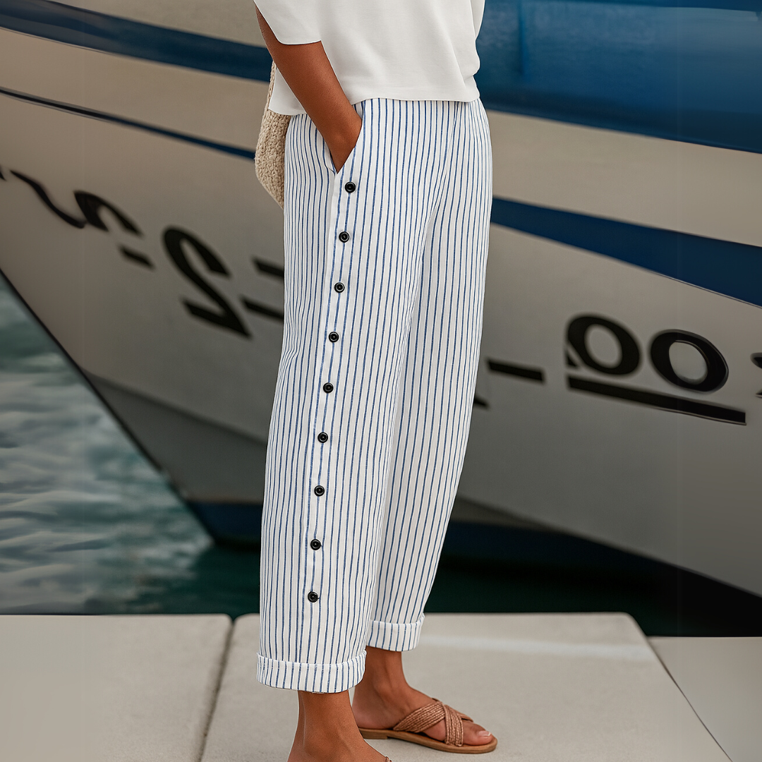 Caitlin | Trendy Striped Button-Up Beach Pants