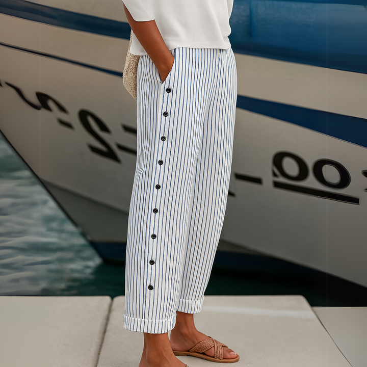 Caitlin | Trendy Striped Button-Up Beach Pants