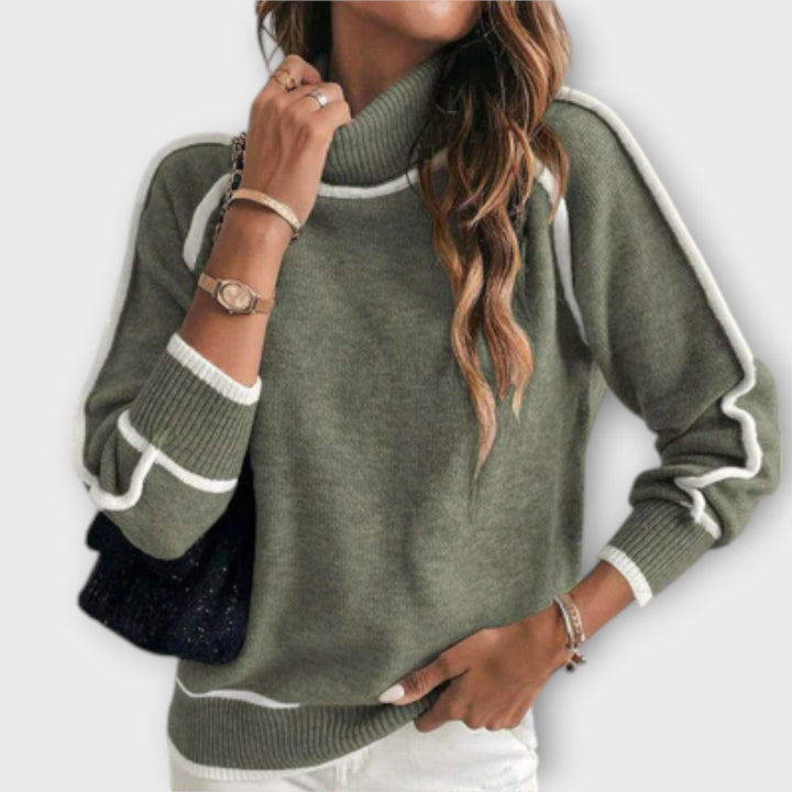 Christine - Stylish Olive Green Knit Pullover