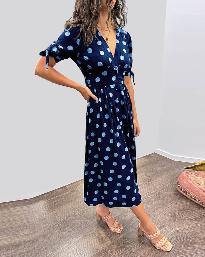 Bellamy - V-Neck Dress with Polka Dot Print