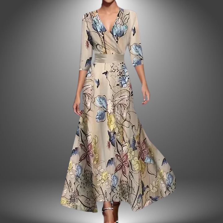 Zora - Elegant V-Neck Half Sleeve Bohemian Maxi Dress