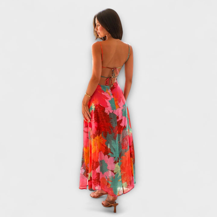 Audrey - Women's Floral Print Strap Dress - Chic and Captivating