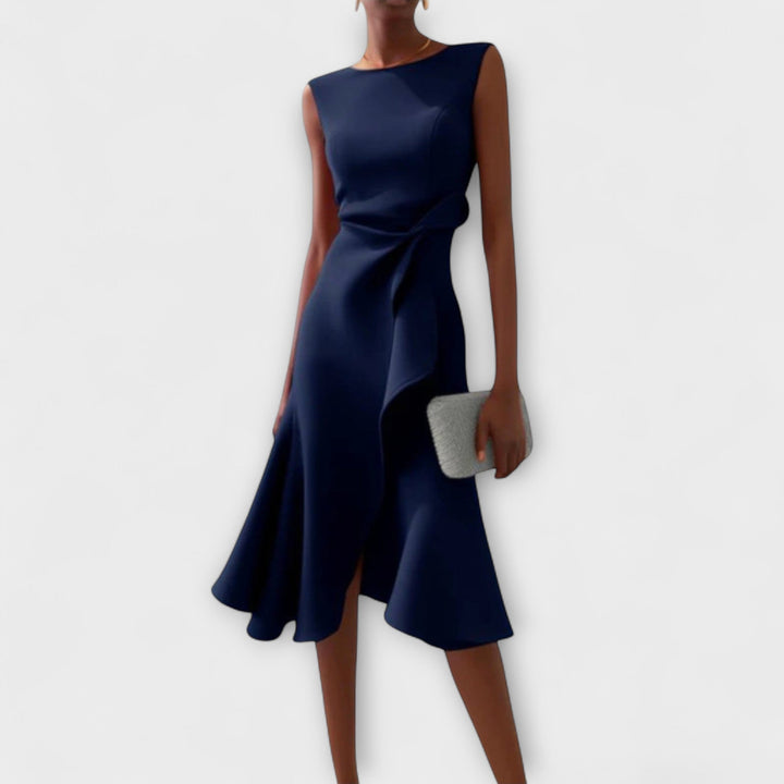 Juliette – Asymmetrical Midi Dress with Draped Design