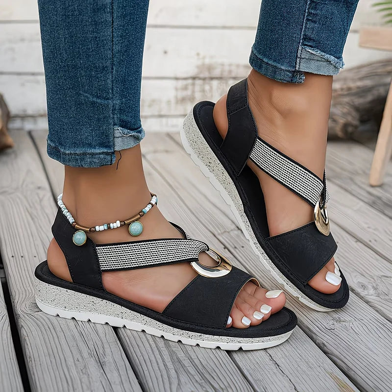 Marlenia | Metal Buckle Flat Sandals