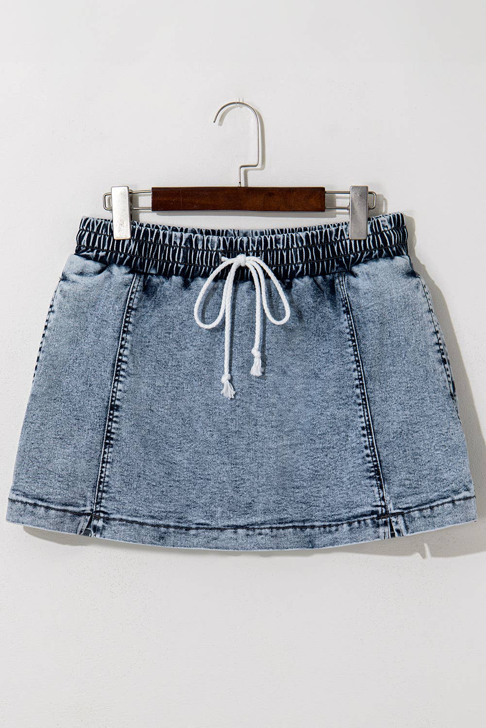 Drawstring High Waist Pocketed Denim Shorts