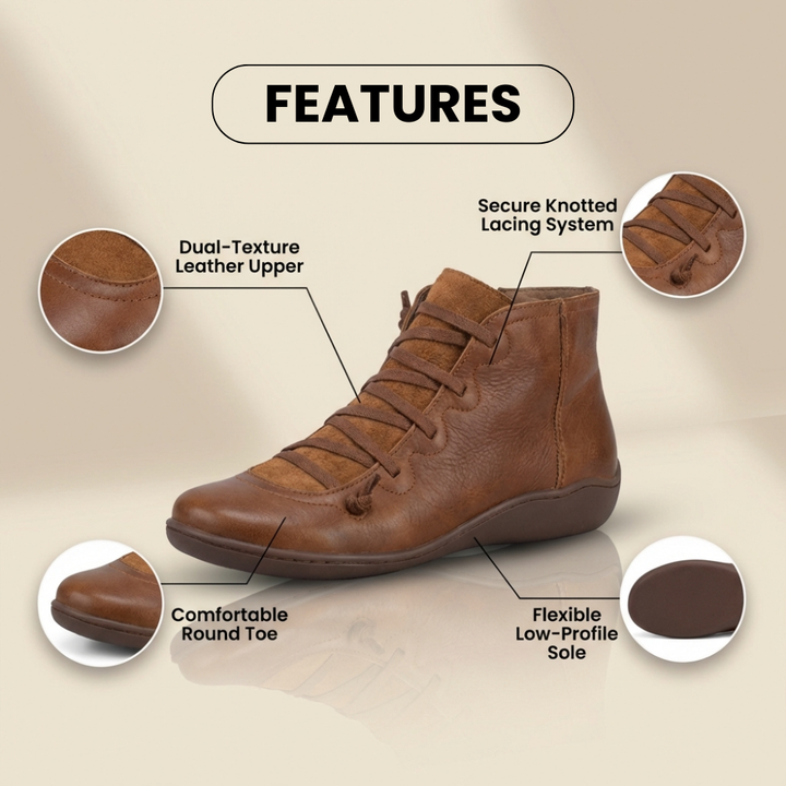 Combat-Style Side Zip Ankle Boots - Orthopedic Leather Lace-Ups