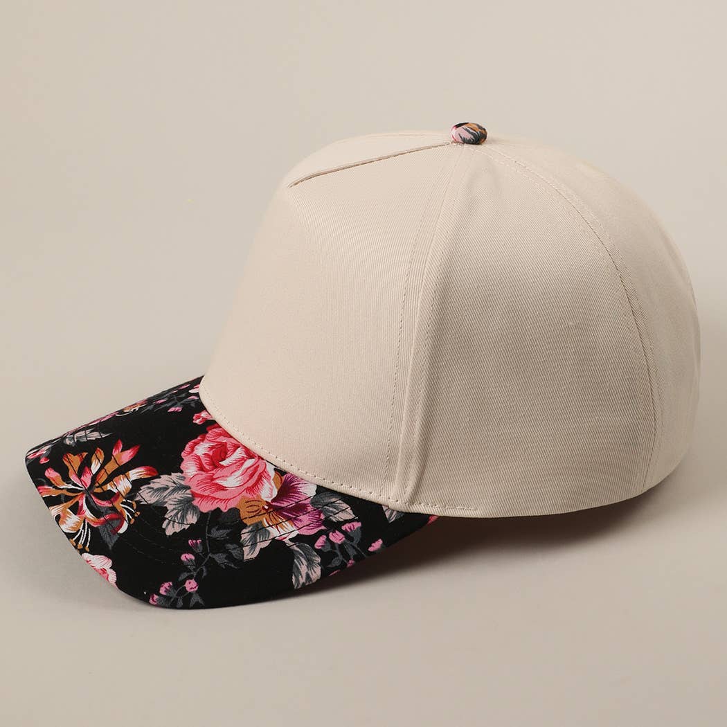Flower Pattern Two-Tone Canvas Trucker Hat