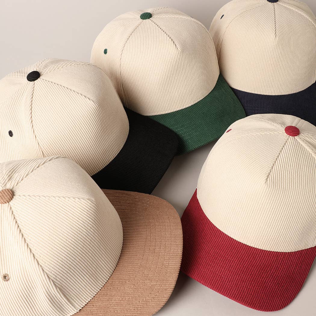 Plain Two Tone Corduroy 5 Panel Baseball Cap
