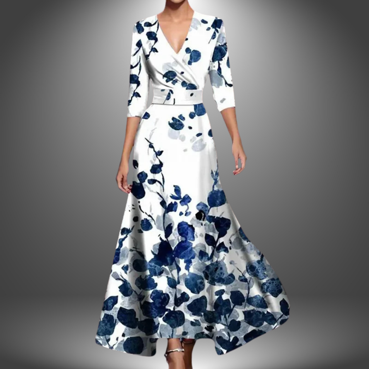 Zora - Elegant V-Neck Half Sleeve Bohemian Maxi Dress