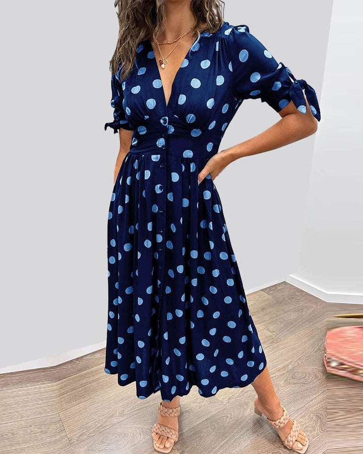 Bellamy - V-Neck Dress with Polka Dot Print