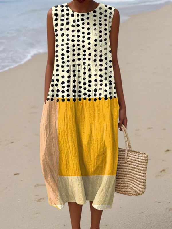 Leah | Polka Dot Colorblock Midi Dress