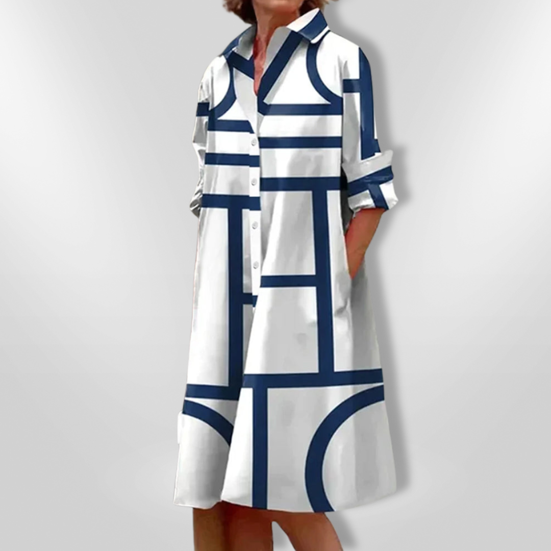 Estelle | Chic Geometric Button Dress