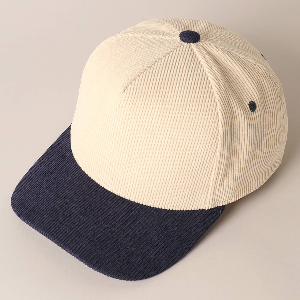 Plain Two Tone Corduroy 5 Panel Baseball Cap