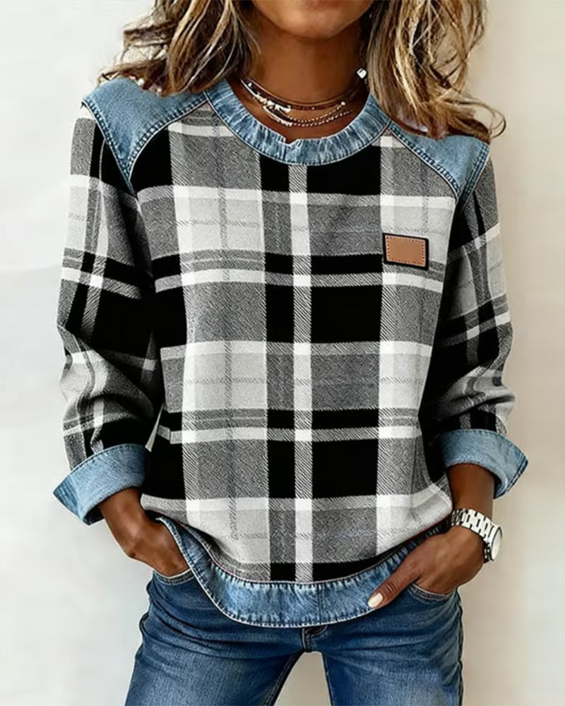 Ivy | Plaid Patchwork Sweatshirt