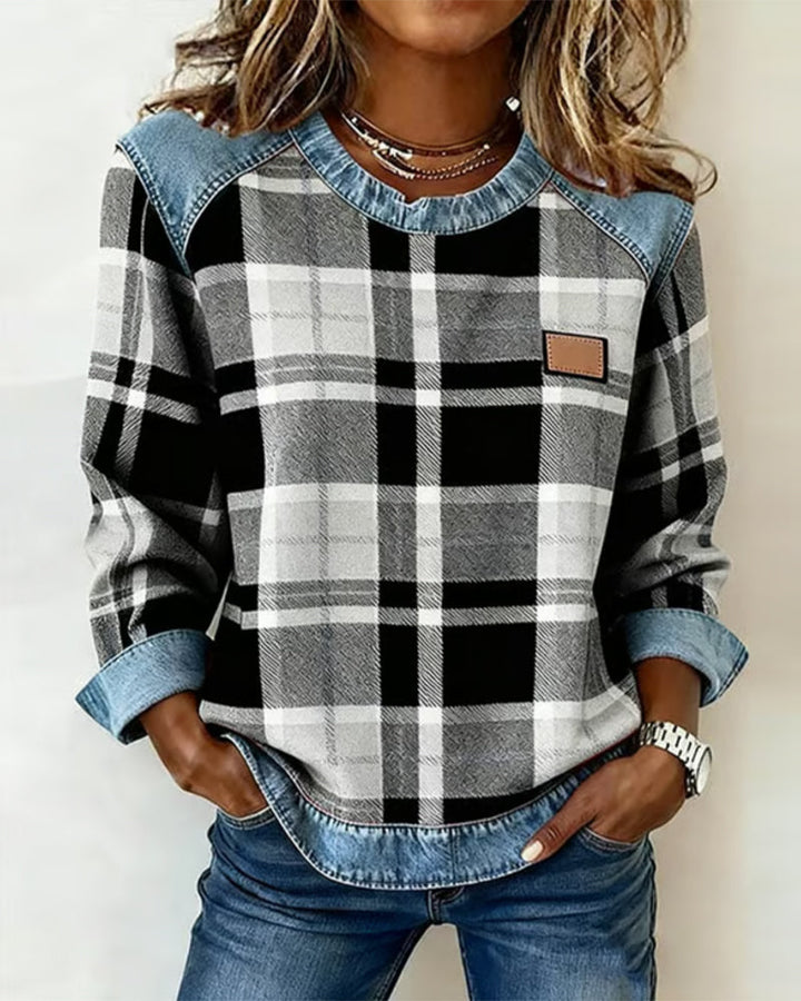 Ivy | Plaid Patchwork Sweatshirt